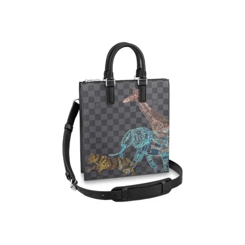 LOUIS VUITTON Sac Plat Canvas Sheet Music Bag Handbag Shoulder Bag Crossbody Bag Men's Gray Black