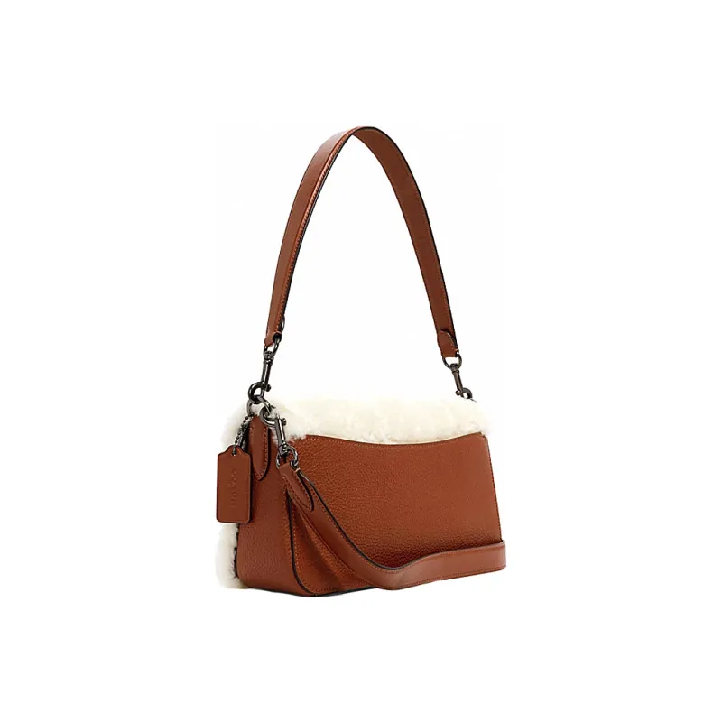 COACH Georgie Cow Leather Shoulder Bag, Portable Crossbody Bag Women's White, Brown & Multicolor-1