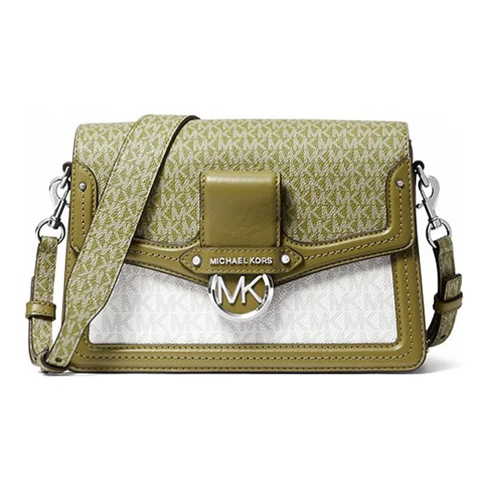 MICHAEL KORS Jessie Canvas Detail Crossbody Bag, Shoulder Bag Medium Size Women's Avocado Green & White-0