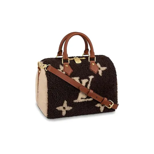 LOUIS VUITTON Speedy Bandouliere Monogram Teddy Fleece 25 Brown