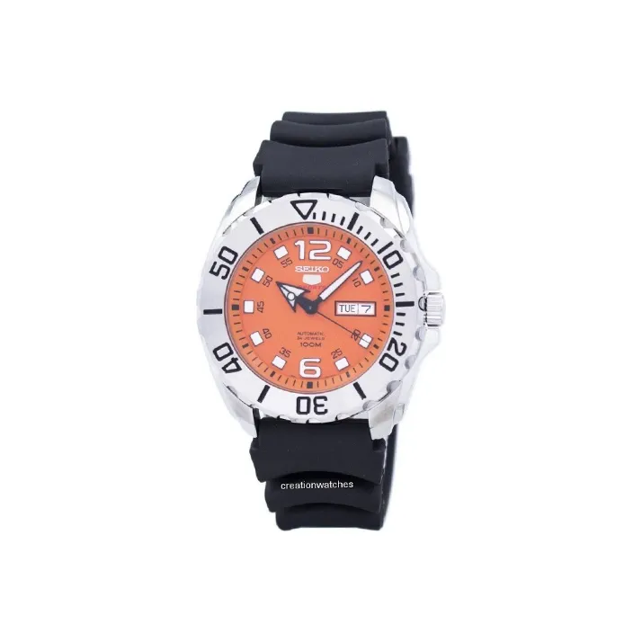 SEIKO Automatic Mechanical Movement Rubber Strap Watch Men's Watches Orange Watch Dial-0