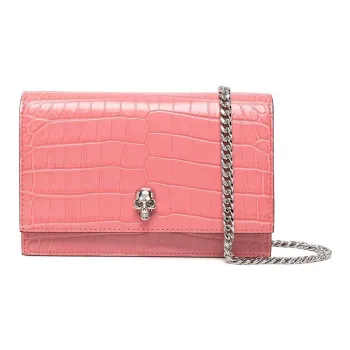 Alexander McQueen Crocodile Pattern Embossed Leather Shoulder Bag Women's Pink