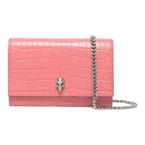 Alexander McQueen Crocodile Pattern Embossed Leather Shoulder Bag Women's Pink