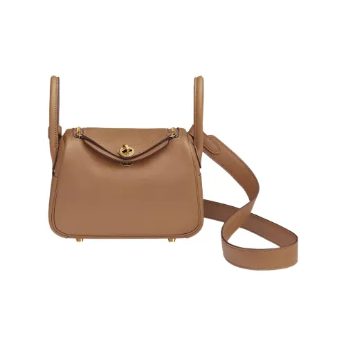 HERMES Lindy Swift Leather Handbags Shoulder Bag Crossbody Bag Mini Milk Tea Beige/Brocade Purple