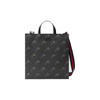 GUCCI Canvas With Leather Tote Bag Shopping Bag Shoulder Bag Crossbody Bag Handbag Men's Black Gray Color