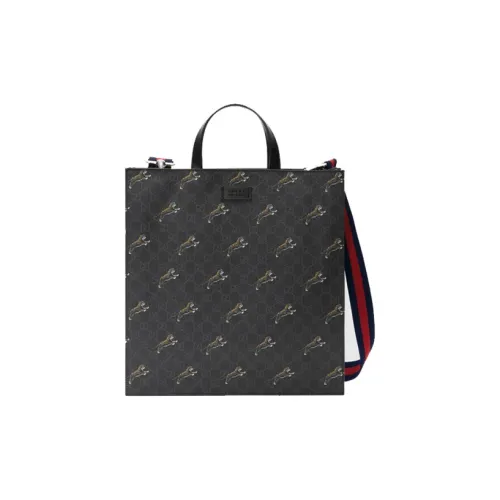 GUCCI Canvas With Leather Tote Bag Shopping Bag Shoulder Bag Crossbody Bag Handbag Men's Black Gray Color