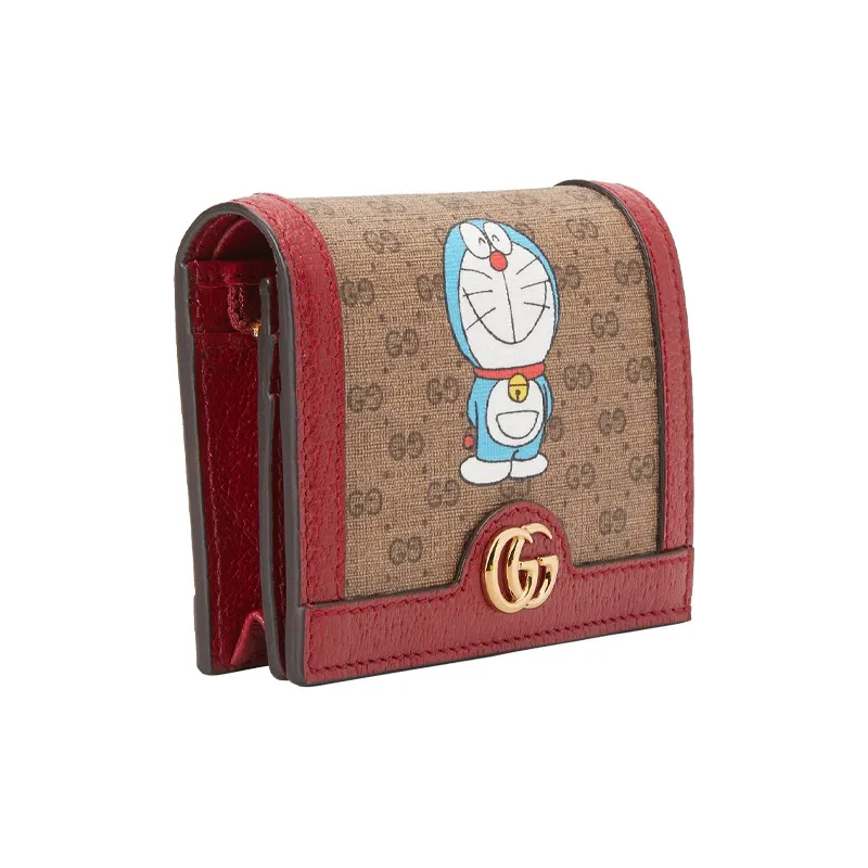 GUCCI Doraemon Collaboration Canvas With Leather Card Holder Unisex Ebony/Red-1