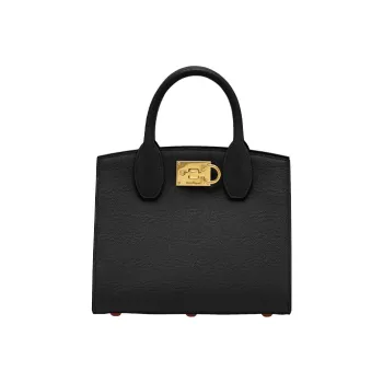 FERRAGAMO Studio Stamped Calfskin Handbag Women's Black