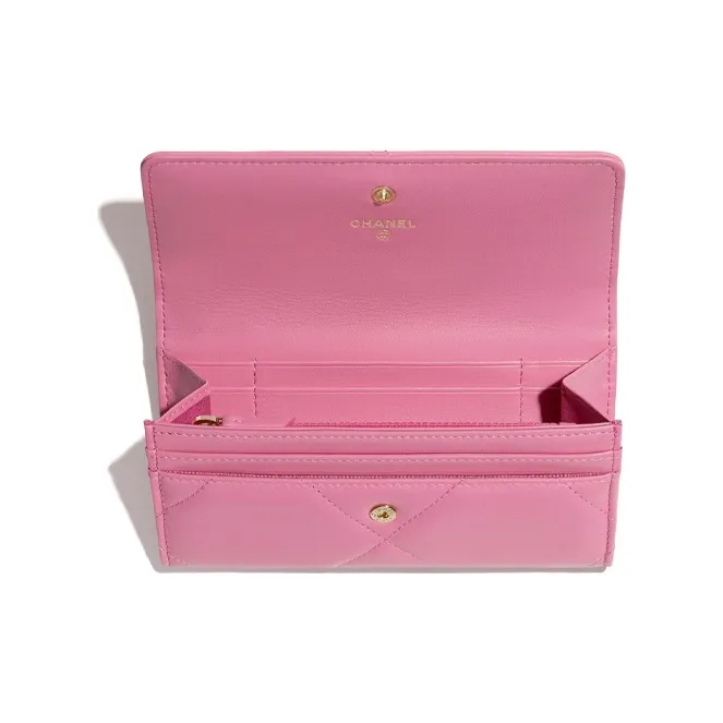 CHANEL Lambskin And Metal Flap Wallet Women's Pink-2