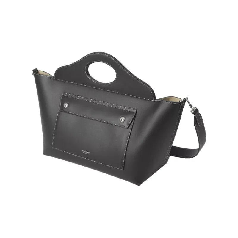 Burberry Pocket Bag Cow Leather Crossbody Bag, One Shoulder Handbag Women's Black-1