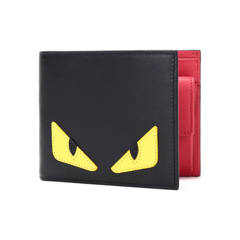 FENDI Calfskin Wallet Men's Black Yellow-1