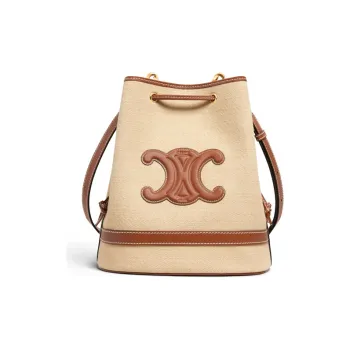 CELINE Fabric And Cow Leather Handbag Bucket Bag Shoulder Bag Crossbody Bag Handbag Women's Yellow Brown