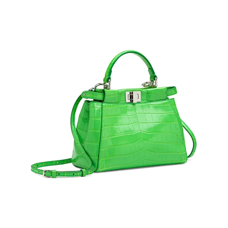 FENDI Peekaboo Crocodile Leather Shoulder Bag, Crossbody Bag, Handbag Mini Women's Green-1