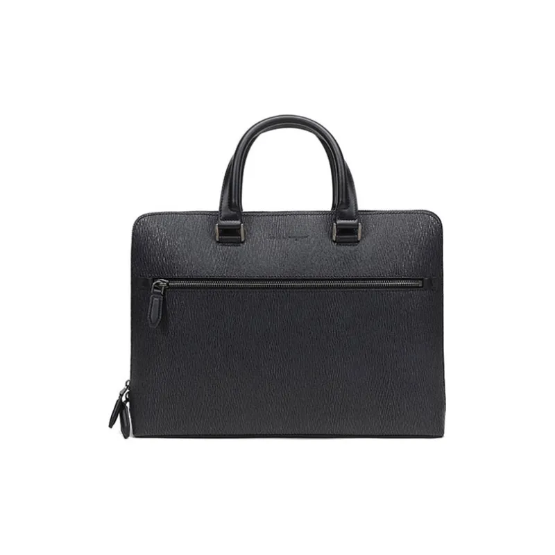 FERRAGAMO Cow Leather Shoulder Bag Men's Gray Black-0