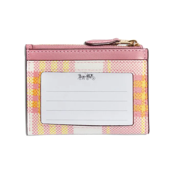 COACH Skinny Id Case Leather Card Holder Mini Women's Rose Petal Pink With Gold Zip Closure-1
