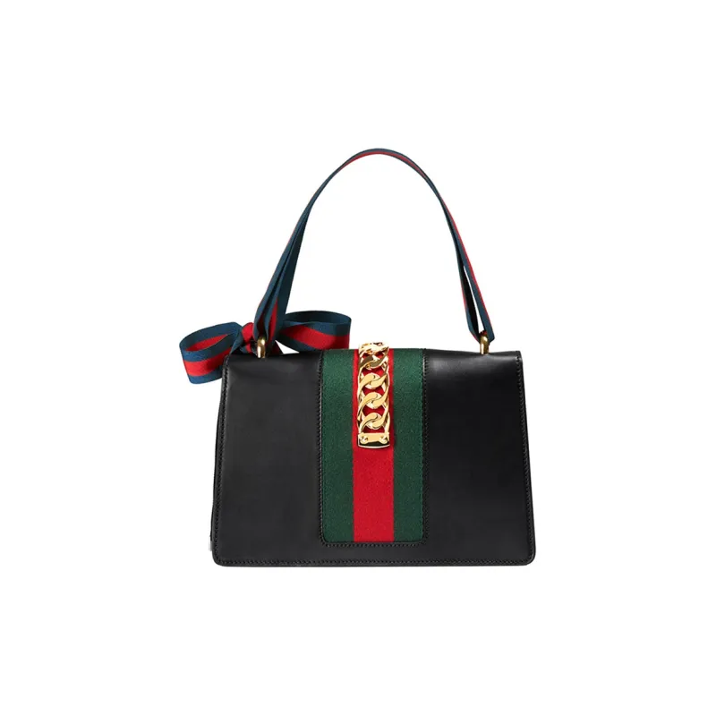 GUCCI Sylvie Leather Handbag, Crossbody Bag, Shoulder Bag Trumpets Women's Black-2