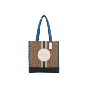 COACH Dempsey Fabric With Leather Tote Bag, Shopping Bag, Crossbody Bag, Handbag Large Size Women's Khaki & Blue