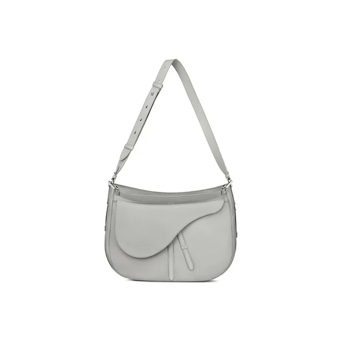 DIOR Saddle Grained Cow Leather Handbag Shoulder Bag Crossbody Bag Unisex Gray White-2
