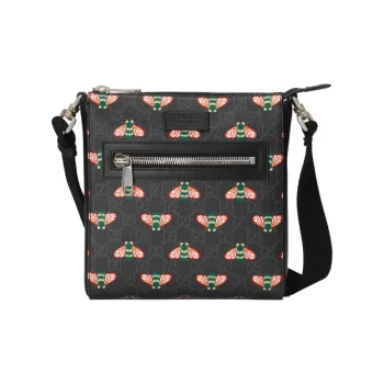 GUCCI Canvas With Leather Messenger Bag, Crossbody Bag, Shoulder Bag Men's Black Gray