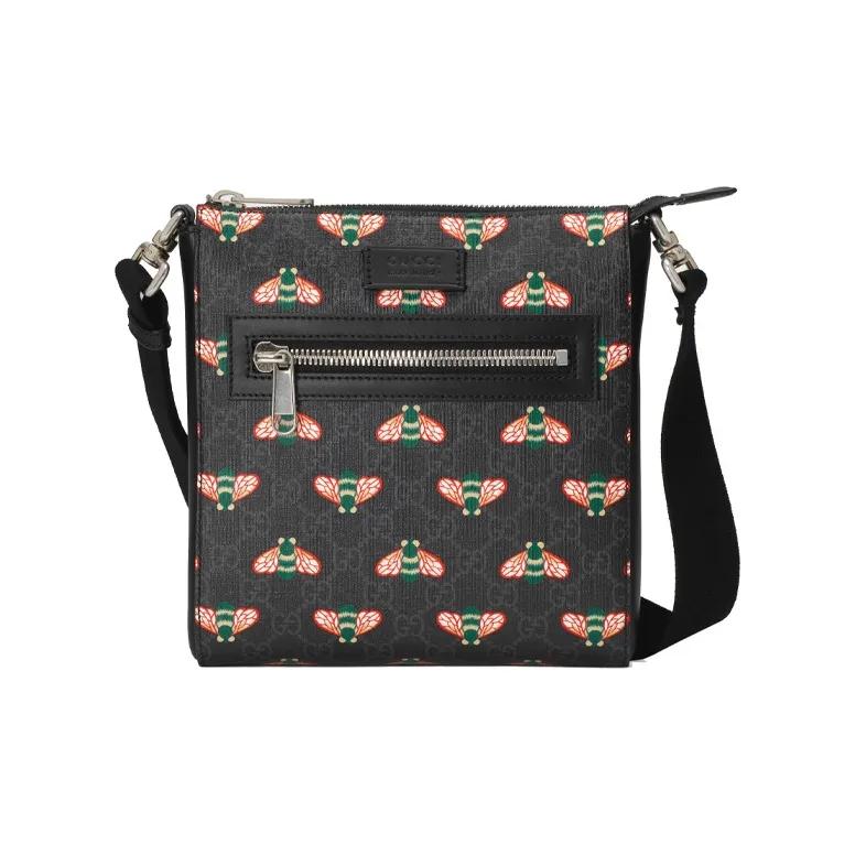 GUCCI Canvas With Leather Messenger Bag, Crossbody Bag, Shoulder Bag Men's Black Gray-0