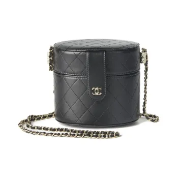 CHANEL Sheepskin Cylinder Bag, Makeup Bag, Shoulder Bag, Crossbody Bag Medium Size Women's Black