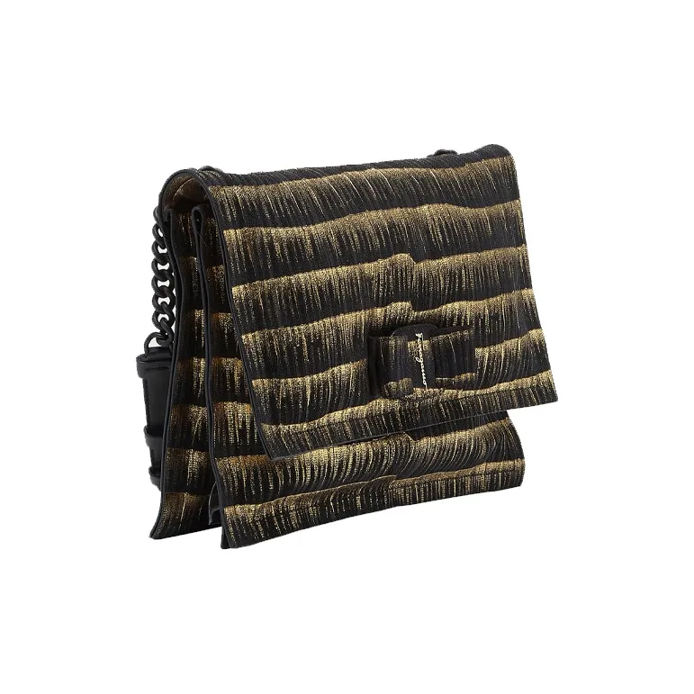 FERRAGAMO Viva Cow Leather Pillow Bag Crossbody Bag Shoulder Bag Small Size Women's Black Gold Multicolor-1