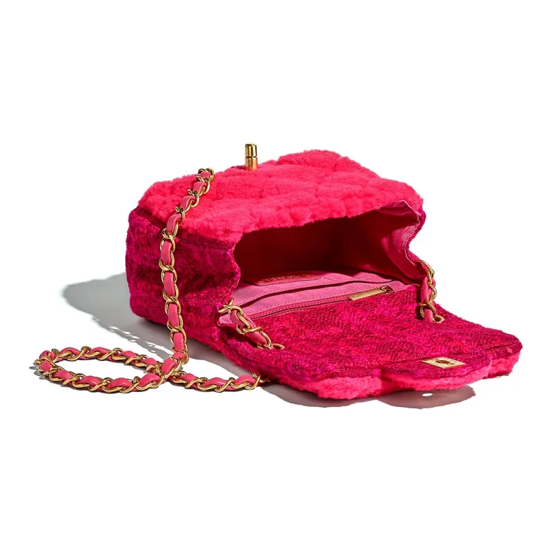 CHANEL Tweed And Gold Metal Sheepskin Shoulder Bag Trumpets Women's Pink & Burgundy And Red-2