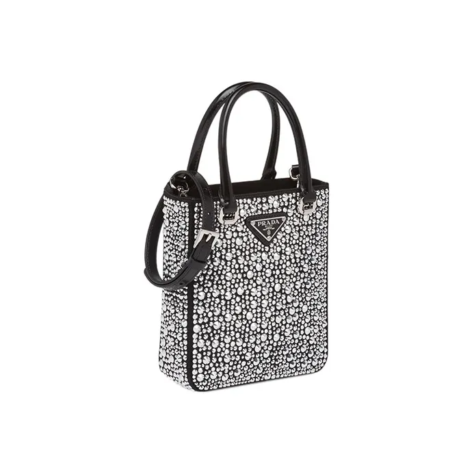 PRADA Satin Tote Bag Shopping Bag Shoulder Bag Handbag Small Size Women's Black-1
