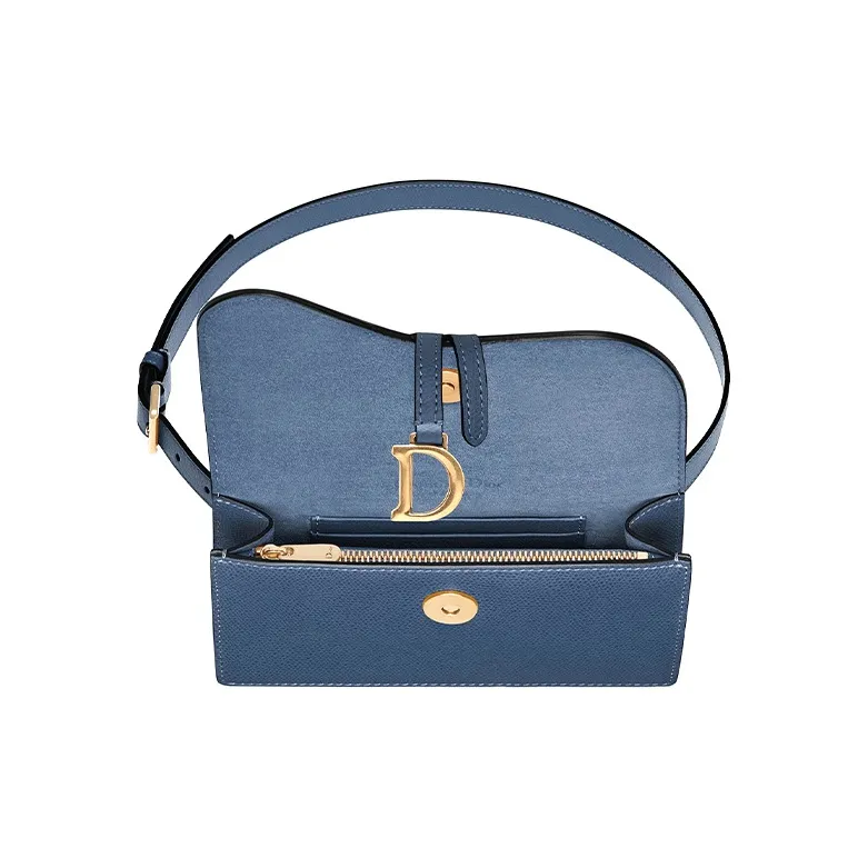 DIOR Saddle Cow Leather Fanny Pack Regular Women's Denim Blue-2