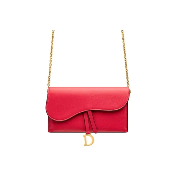 DIOR Saddle Sheepskin Saddle Bag Shoulder Bag Crossbody Bag Wallet Women's Red-4