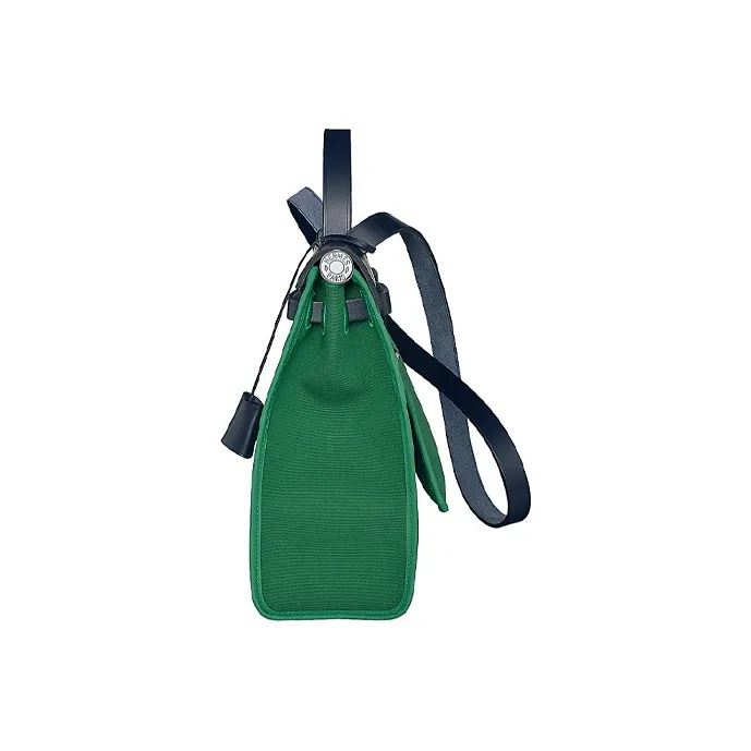 HERMES Herbag Zip Hunter Leather With Canvas Handbag Shoulder Bag Crossbody Bag Regular Women's Cactus Green/Indigo-1