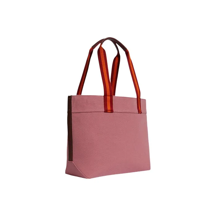 COACH Canvas With Pebbled Leather Tote Bag, Shopping Bag, Shoulder Bag Women's Toffee Pink & Gold-2