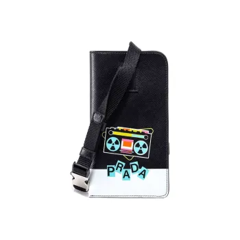 PRADA Saffiano Leather IPhone Cell Phone Pouch Women's Black