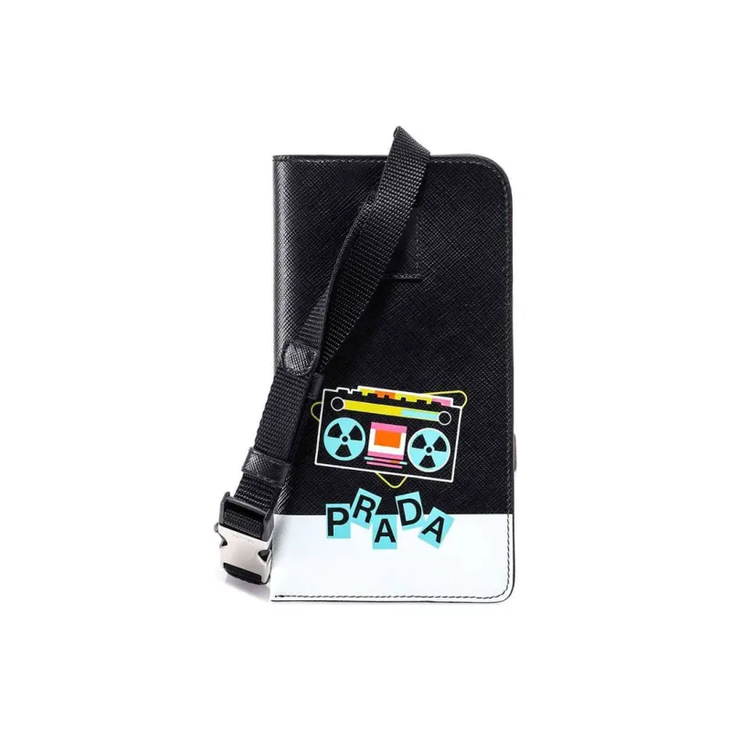 PRADA Saffiano Leather IPhone Cell Phone Pouch Women's Black-0
