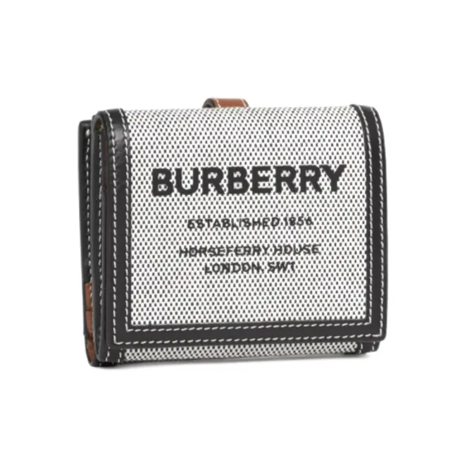 Burberry Horseferry Cotton Patchwork Canvas Canvas Bag Money Clip Wallet Card Holder Unisex Gray-2