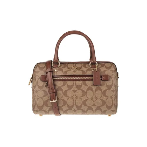 COACH PVC Boston Bag Handbag Crossbody Bag Shoulder Bag Large Size Women's Khaki Monogram