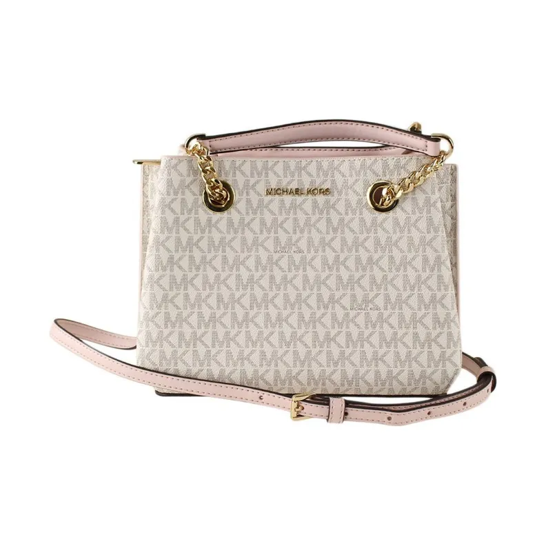 MICHAEL KORS Teagen Leather Handbag, Shoulder Bag, Crossbody Bag Women's White Monogram-1