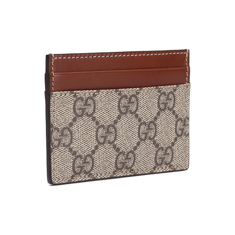 GUCCI Canvas With Leather Card Clip Card Holder Regular Unisex Ebony/Brown-3