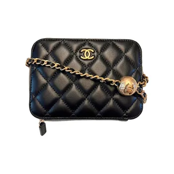 CHANEL Sheepskin Square Box Camera Bag, Crossbody Bag Women's Black