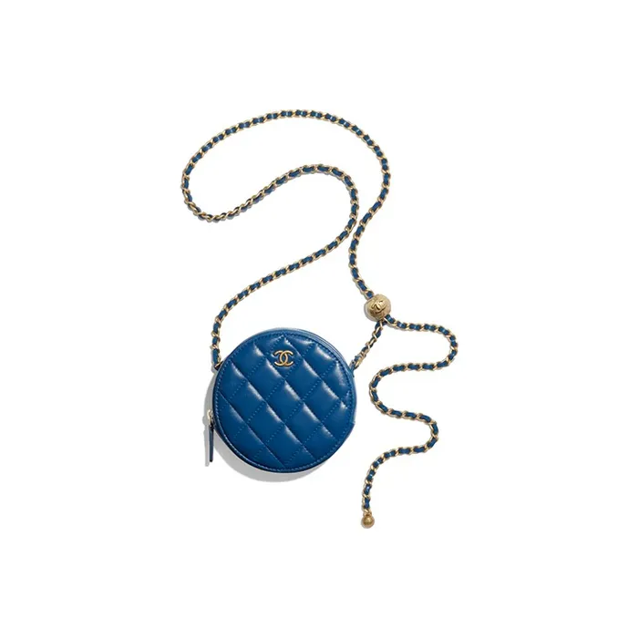 CHANEL Small Gold Ball 19Bag Lambskin Round Bag, Shoulder Bag, Crossbody Bag Women's Blue-1
