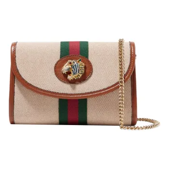 GUCCI Rajah Canvas With Leather Canvas Bag Chain Shoulder Bag Crossbody Bag Mini Women's Beige