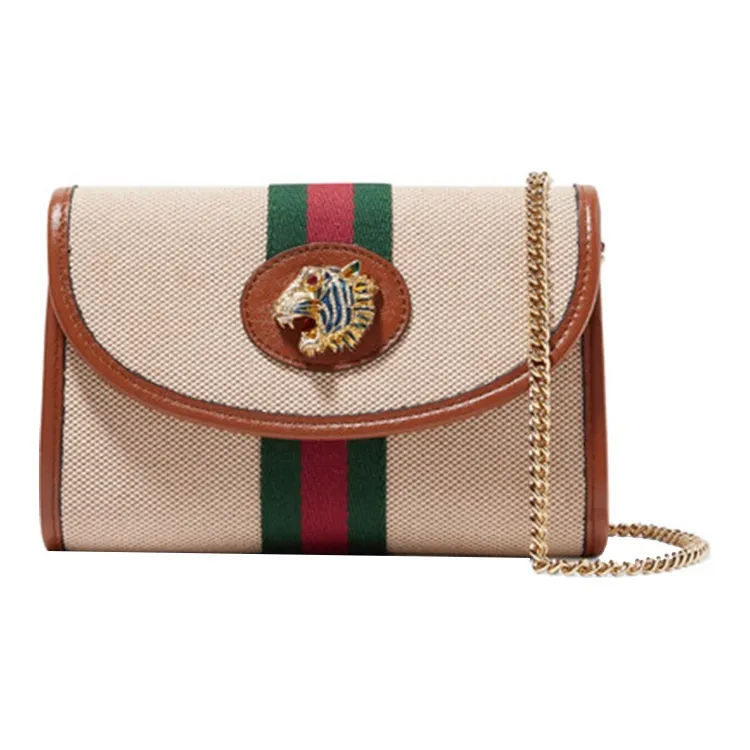 GUCCI Rajah Canvas With Leather Canvas Bag Chain Shoulder Bag Crossbody Bag Mini Women's Beige-0