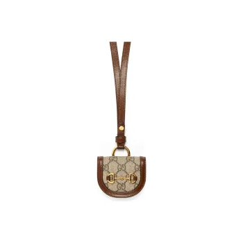 GUCCI Canvas With Leather Airpods Protective Cover Necklace Pouch Earphone Case Unisex Ebony/Brown