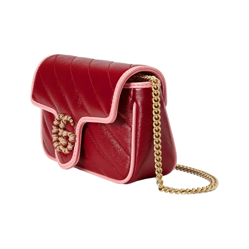 GUCCI GG Marmont Leather Shoulder Bag, Crossbody Bag Mini Women's Red/Pink-1