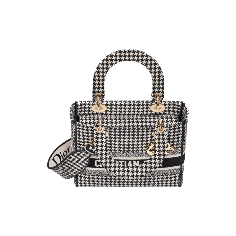 DIOR Lady D Lite Embroidery Lady Dior Bag, Crossbody Bag, Handbag Medium Size Women's Black/White-3