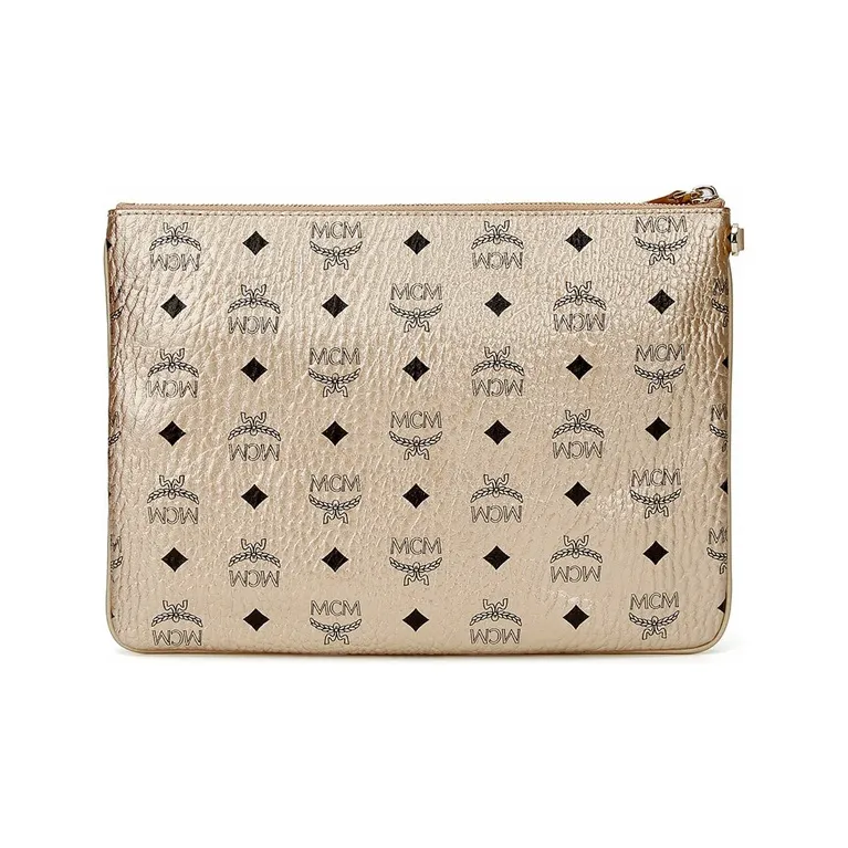 MCM Artificial Leather Clutch Small Size Women's Champagne Gold-3