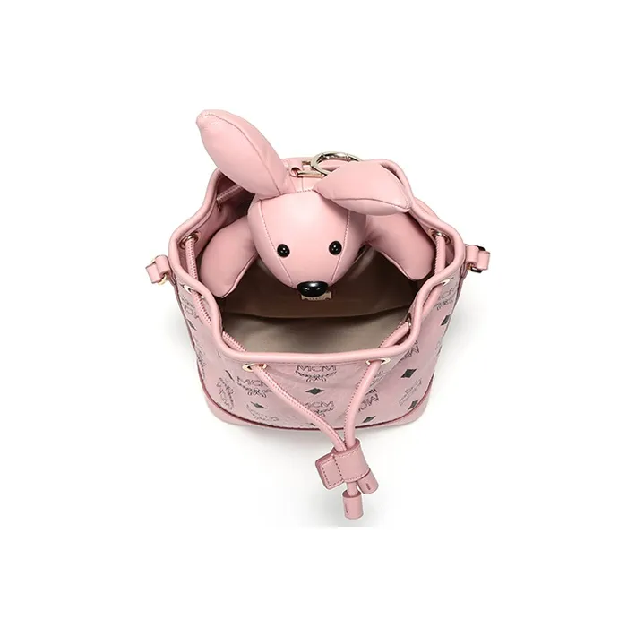 MCM Leather Bucket Bag, Crossbody Bag Women's Pink Monogram-4