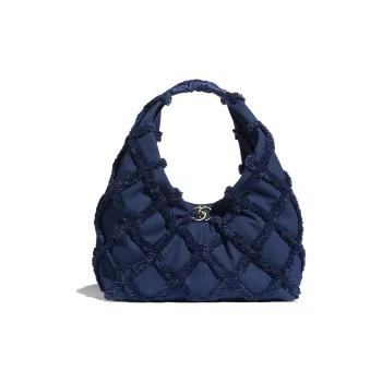 CHANEL Cotton Canvas, Calfskin, And Gold Metal Shoulder Bag Tubas Women's Marine Blue