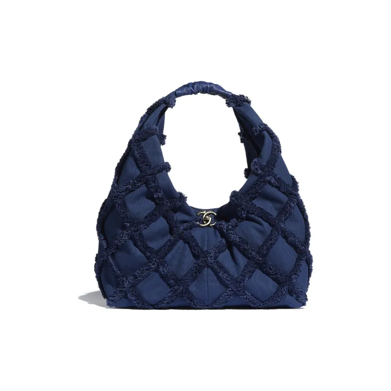 CHANEL Cotton Canvas, Calfskin, And Gold Metal Shoulder Bag Tubas Women's Marine Blue-0