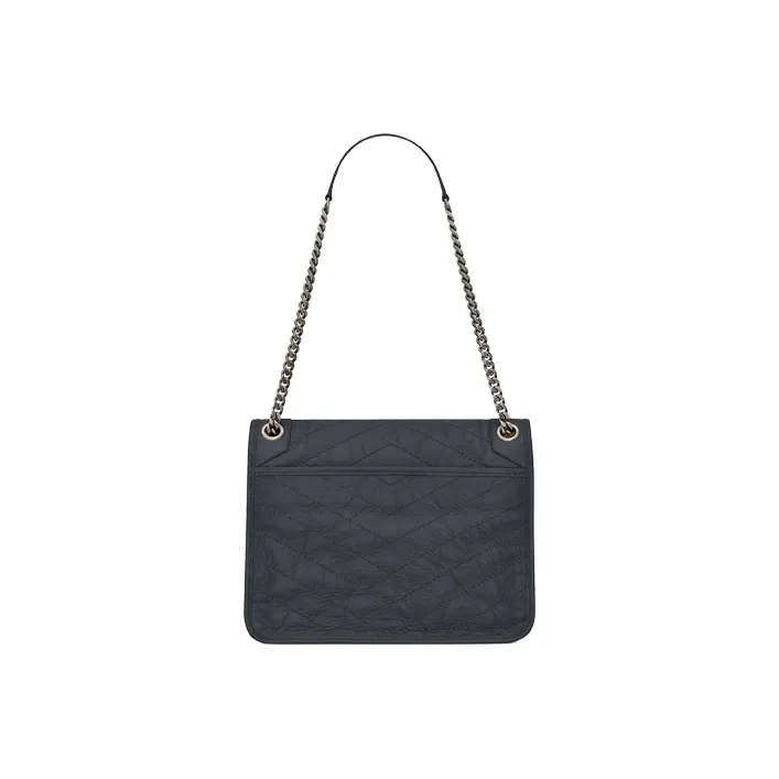 SAINT LAURENT Leather Hobo Bag, Shoulder Bag, Crossbody Bag Women's Dark Mist & Gray Black-1